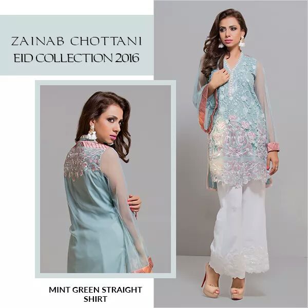 Zainab Chottani Eid Collection Mint Green Straight 2016.