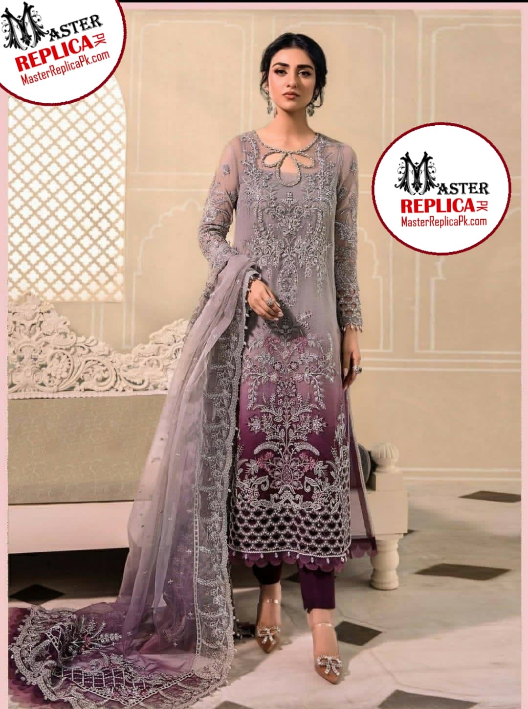 Maria b Organza Embroidered 2023 with Organza Emb Dupatta, Malai Trouser Fabric