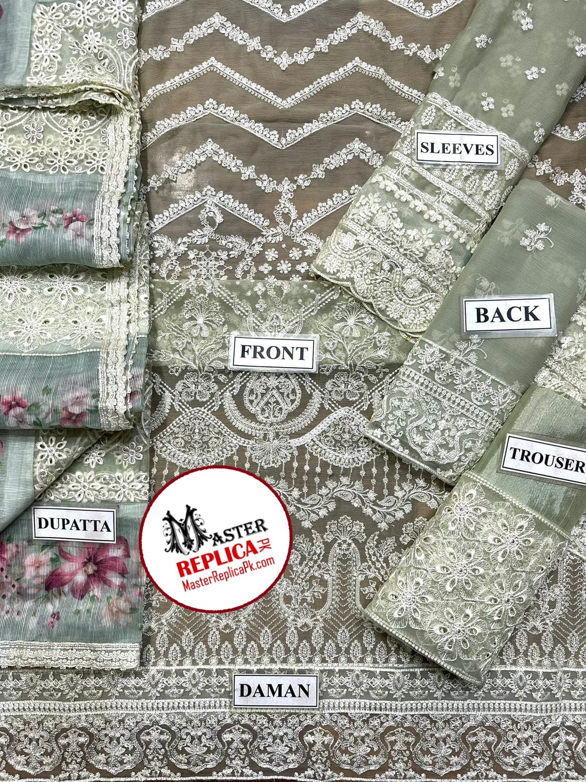 Baroque Chiffon n Organza Chikankari Embroidered 2023 with Emb Dupatta, Silk Trouser fabric
