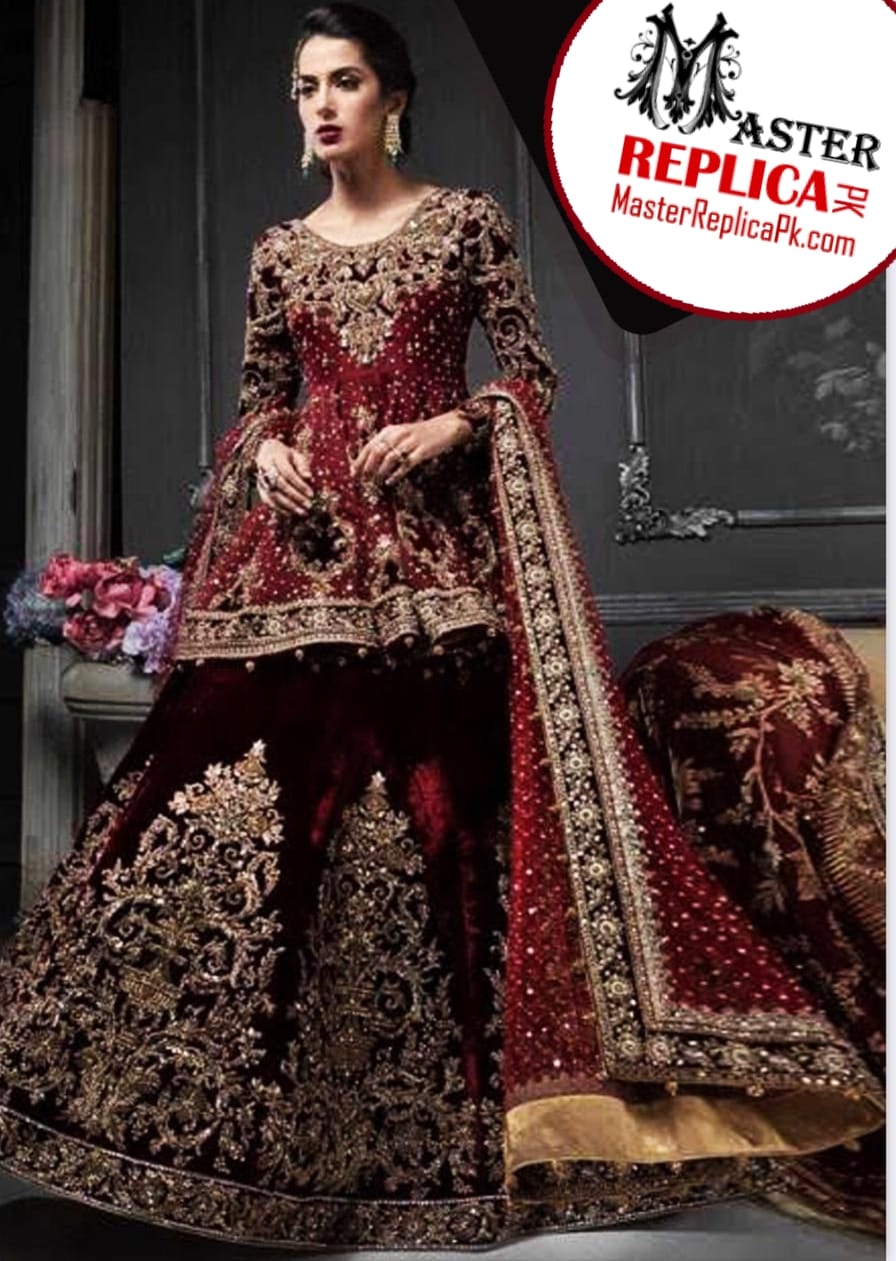 Maria b Bridal Chiffon, Silk n Velvet Embroidered 2023 with Net Emb Dupatta